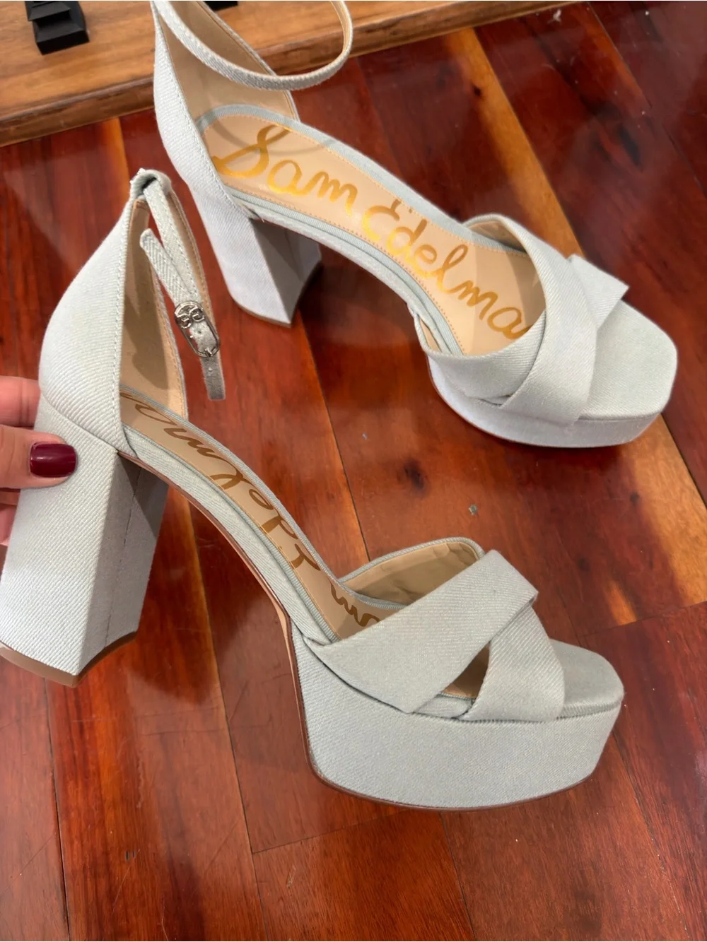Sam Edelman Light Silver Platform Block Heels